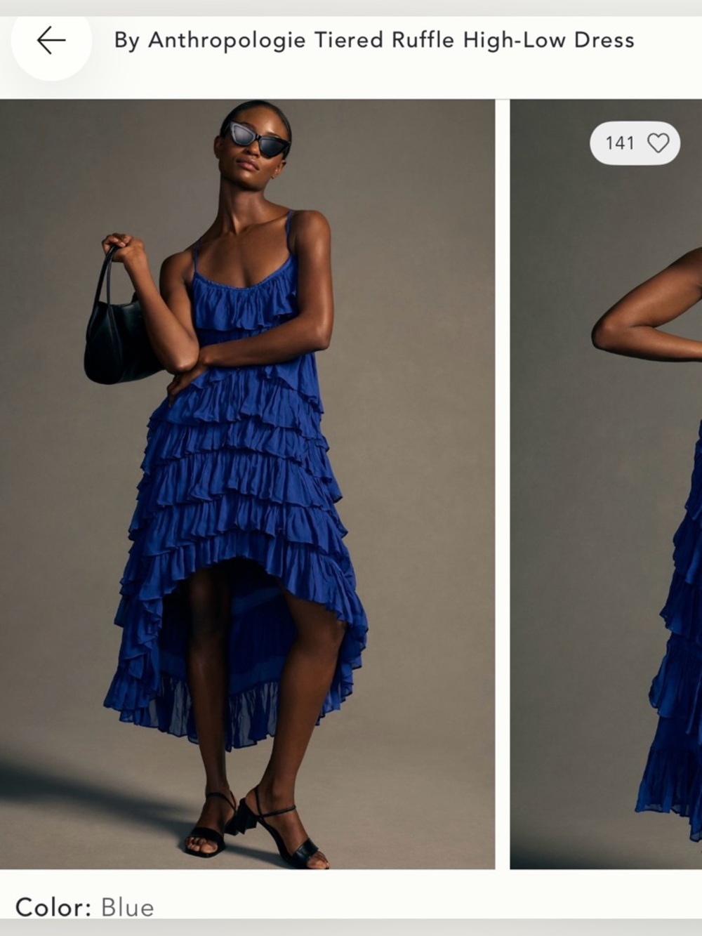 Blue Ruffle Tiered Spaghetti-Strap Dress